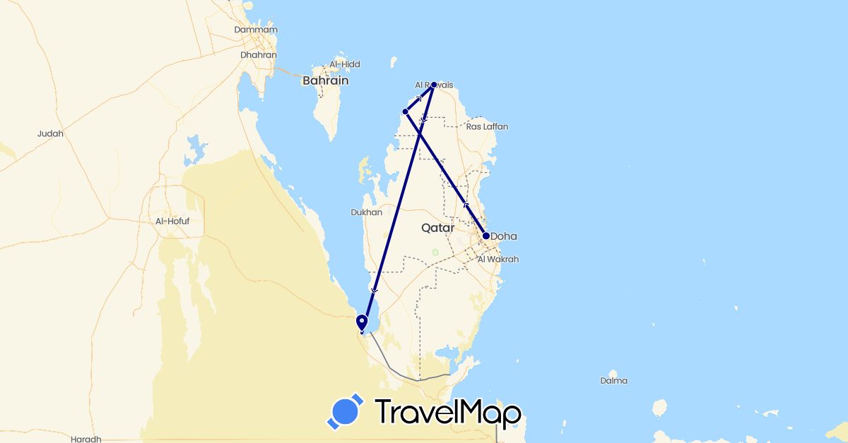TravelMap itinerary: driving in Qatar, Saudi Arabia (Asia)